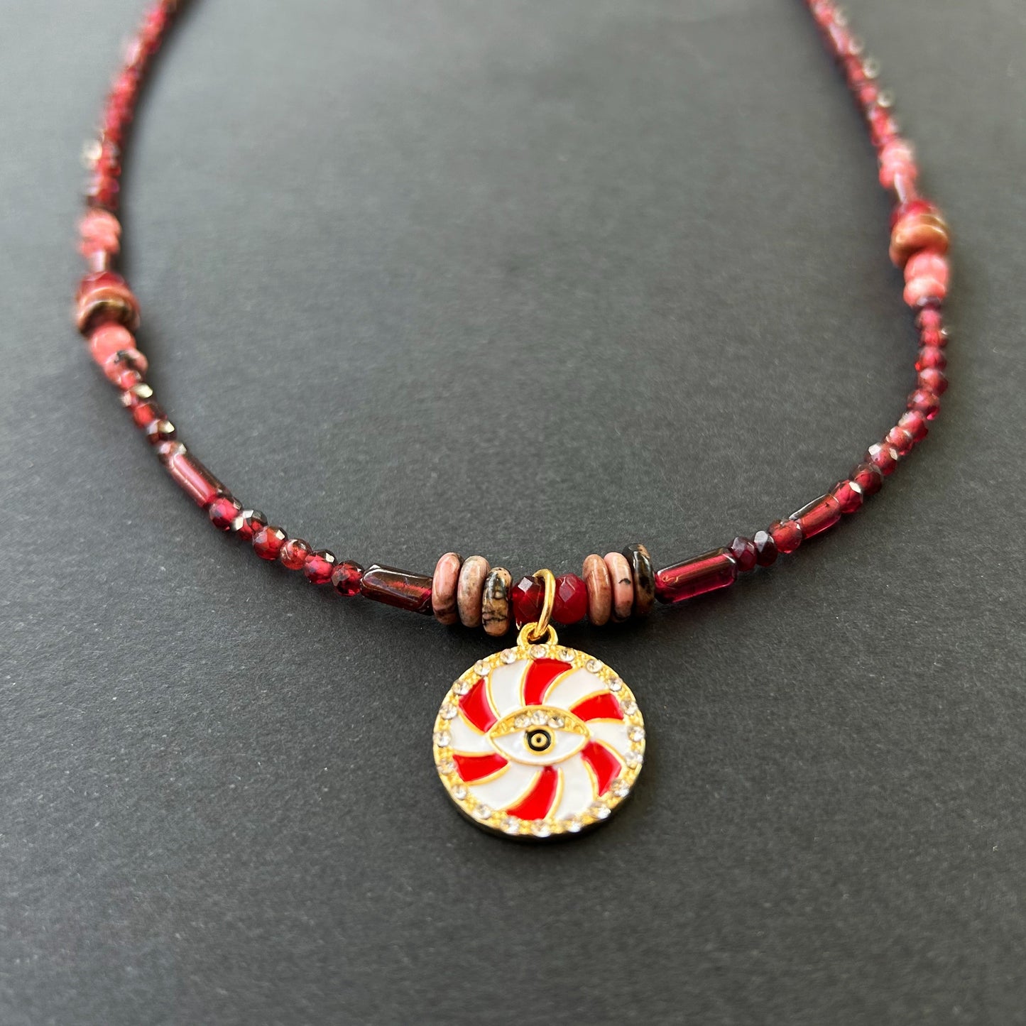 Scarlet Aura Necklace - Rhodonite, Garnet, Jade & Agate