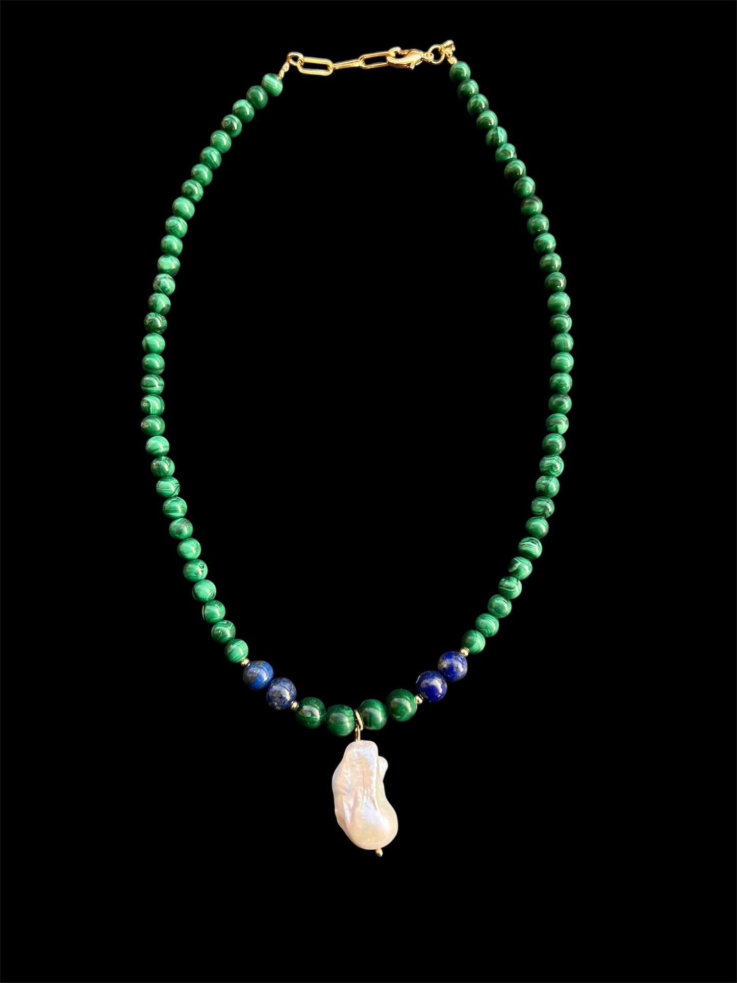 High-Grade Natural Lapis Lazuli, Malachite & Baroque Freshwater Pearl // Energy: Awareness