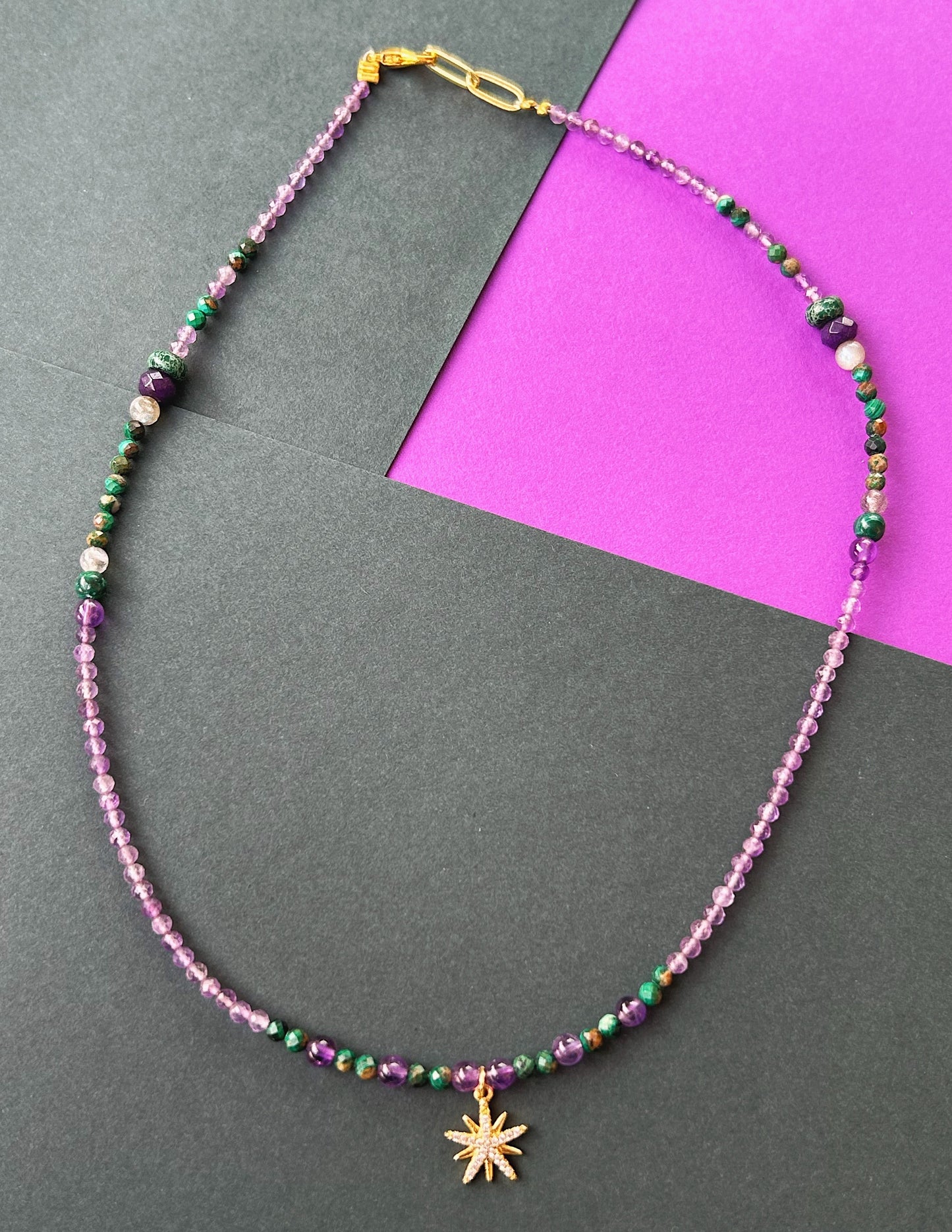 Cosmic Crush Necklace - Amethyst, Malachite, agate & Jade