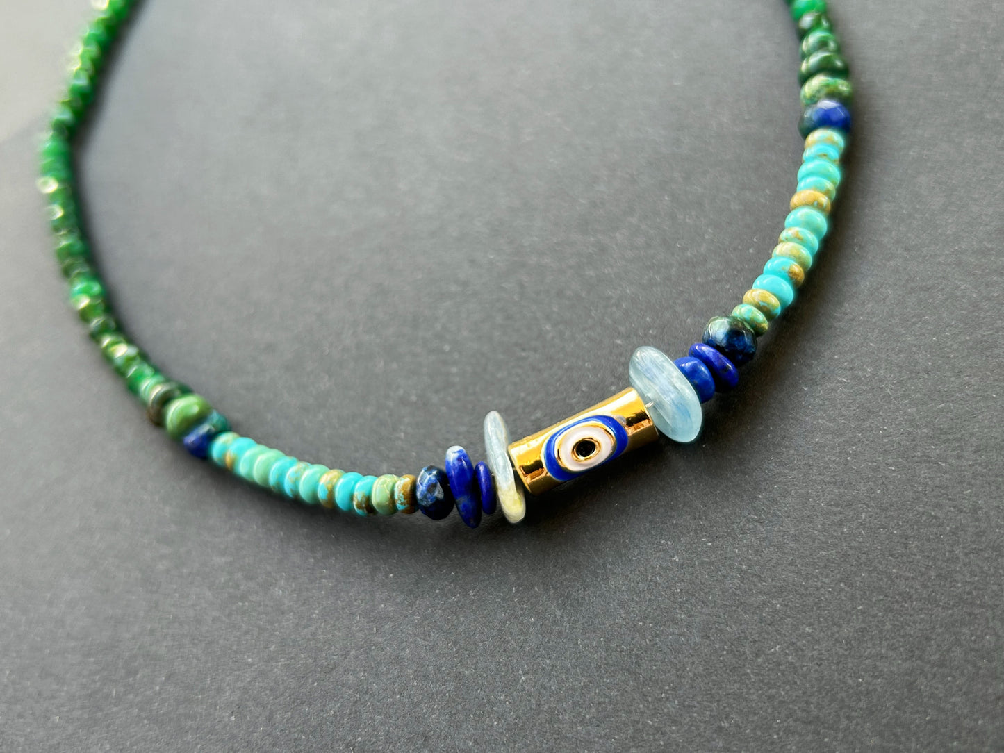 Evil Eye Odyssey Choker - Turquoise, Jasper, Lapis Lazuli, Kyanite, Jade & Malachite