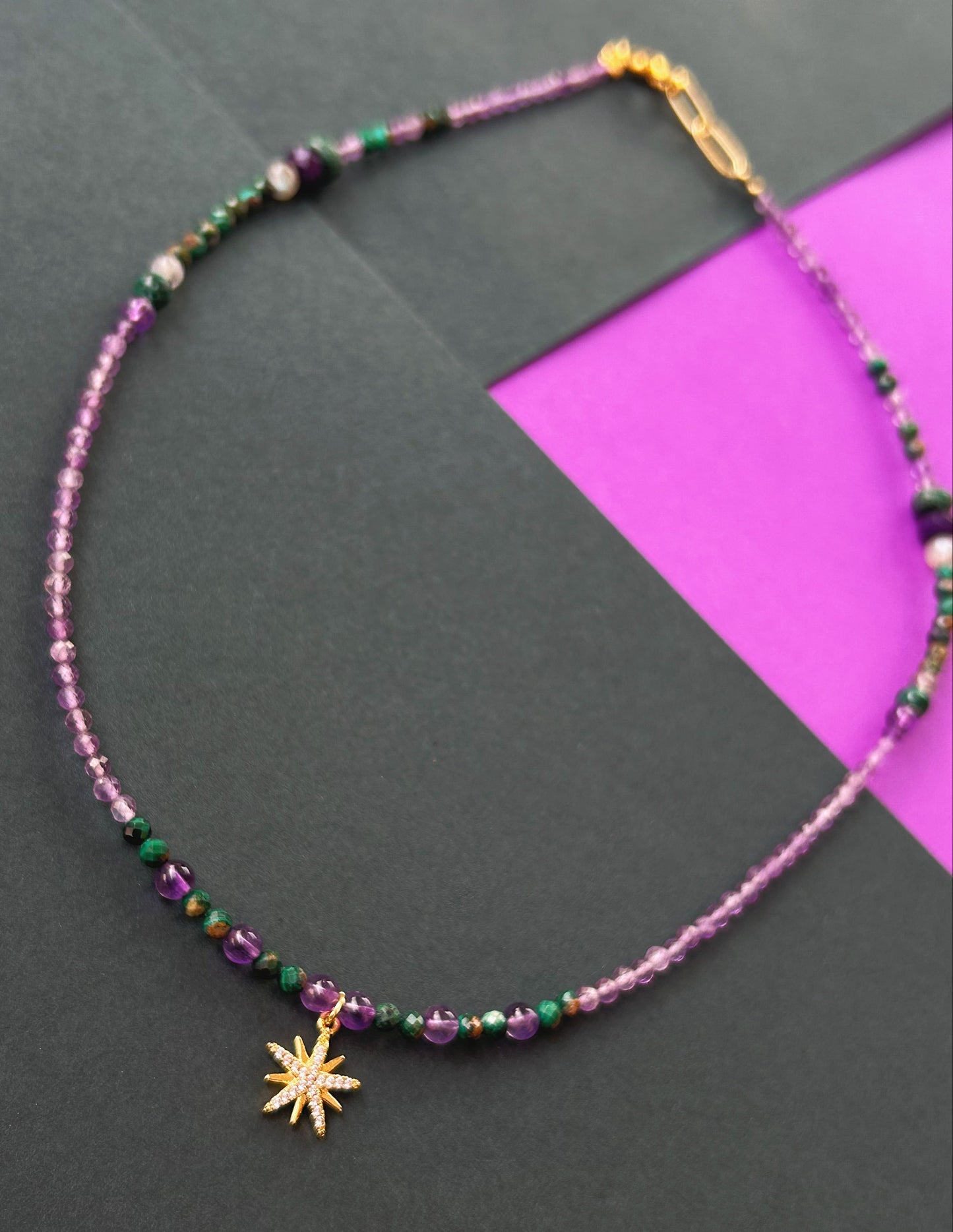 Cosmic Crush Necklace - Amethyst, Malachite, agate & Jade