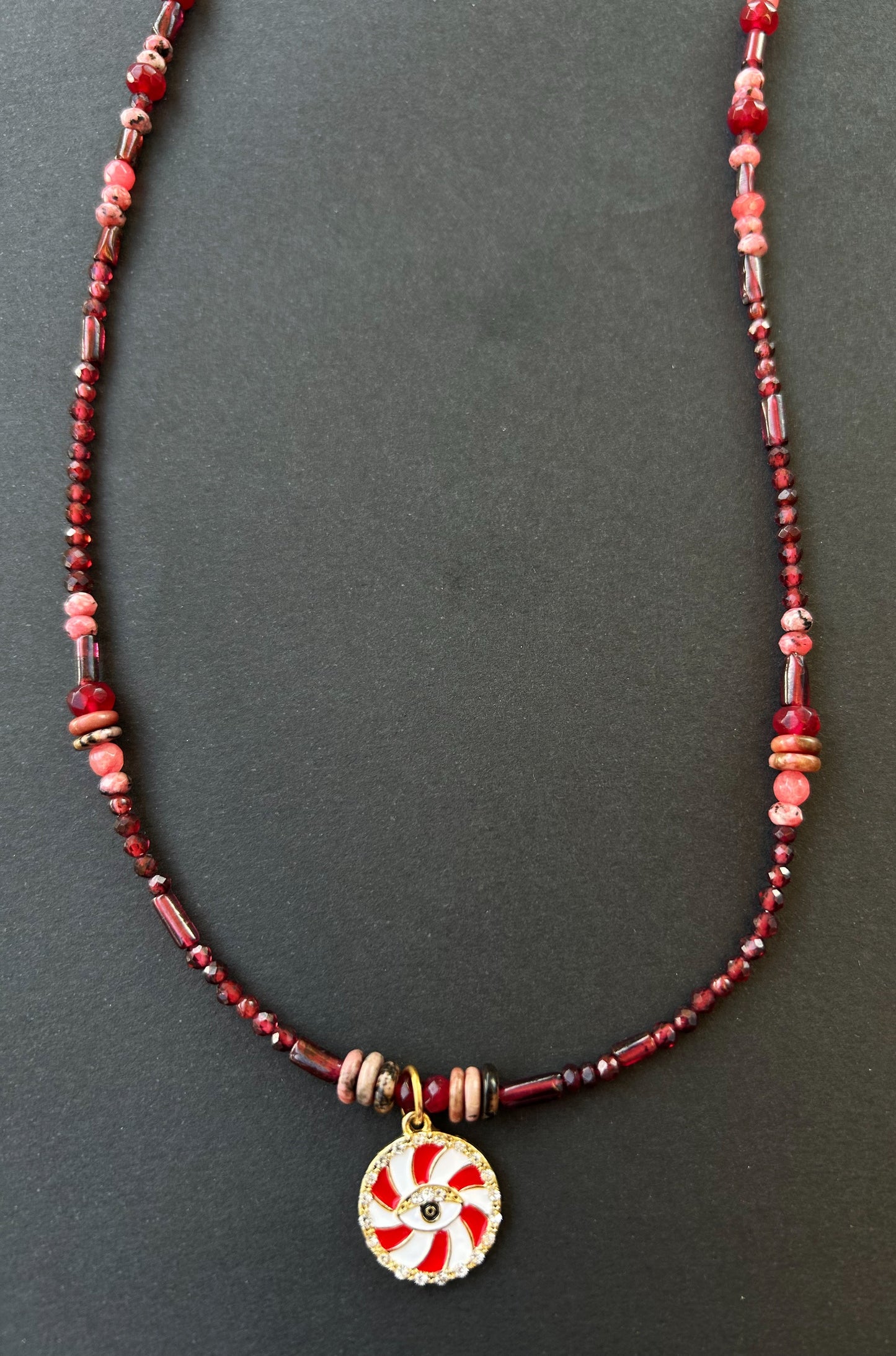 Scarlet Aura Necklace - Rhodonite, Garnet, Jade & Agate