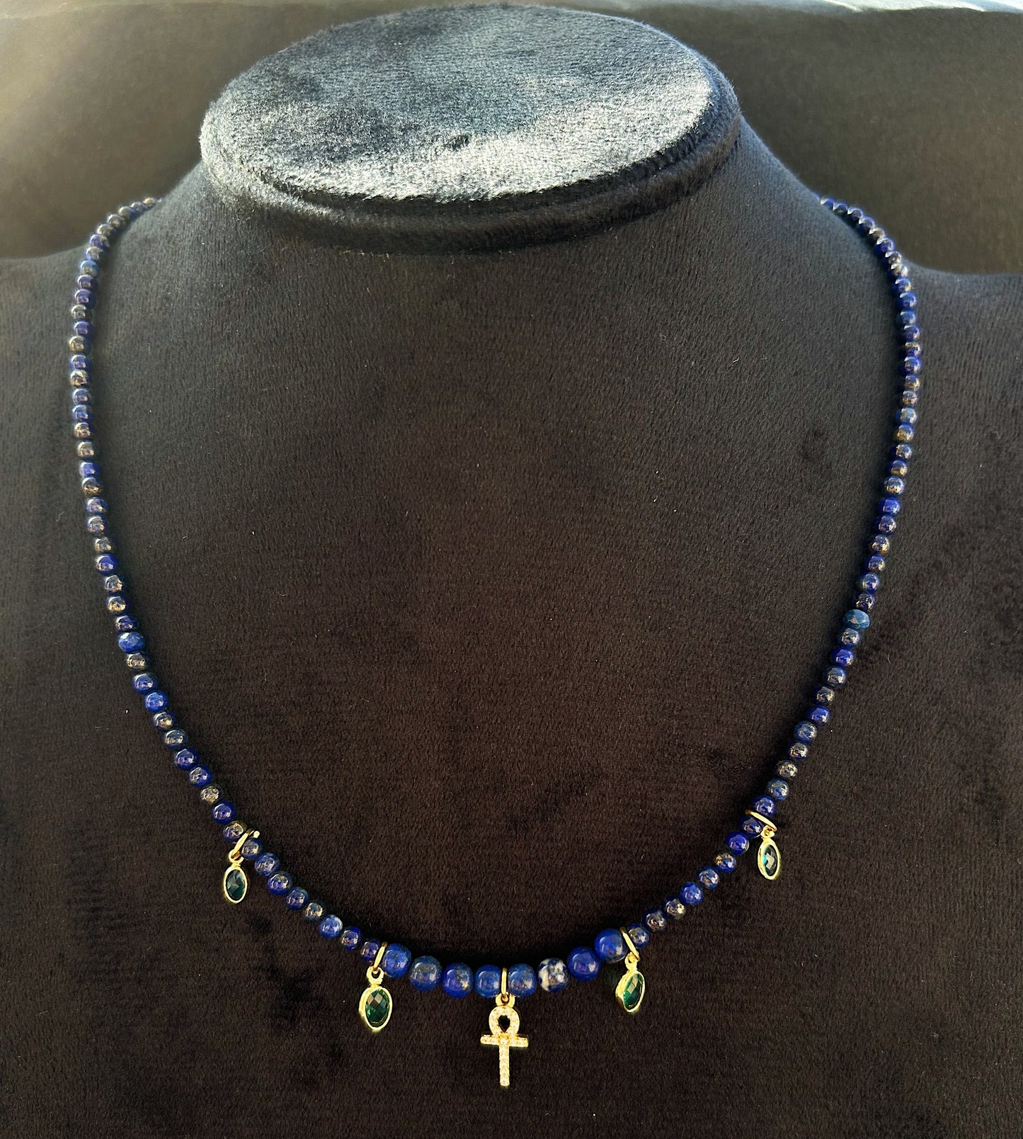 Starry Ankh Necklace In Natural Lapis Lazuli Gemstone