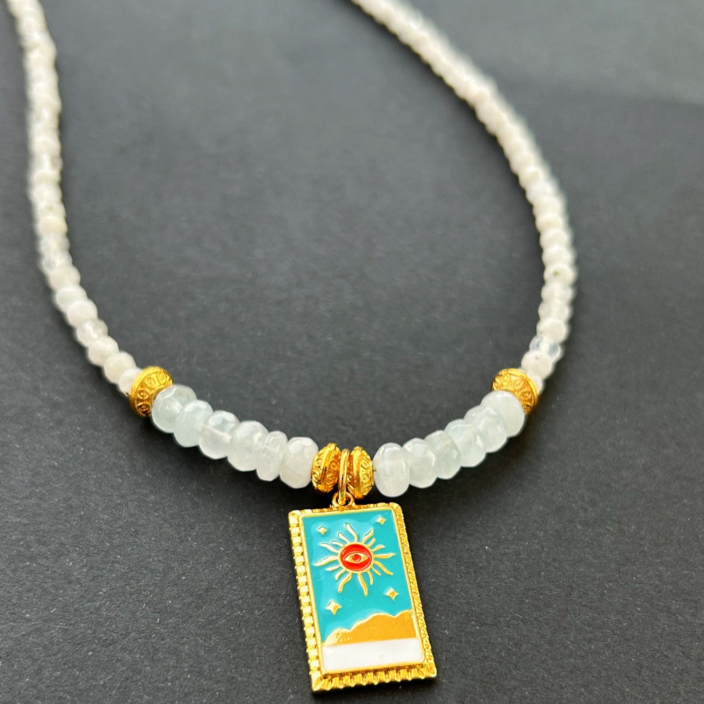 Dreamwave Charm Necklace - Moonstone & Baby Blue Jade