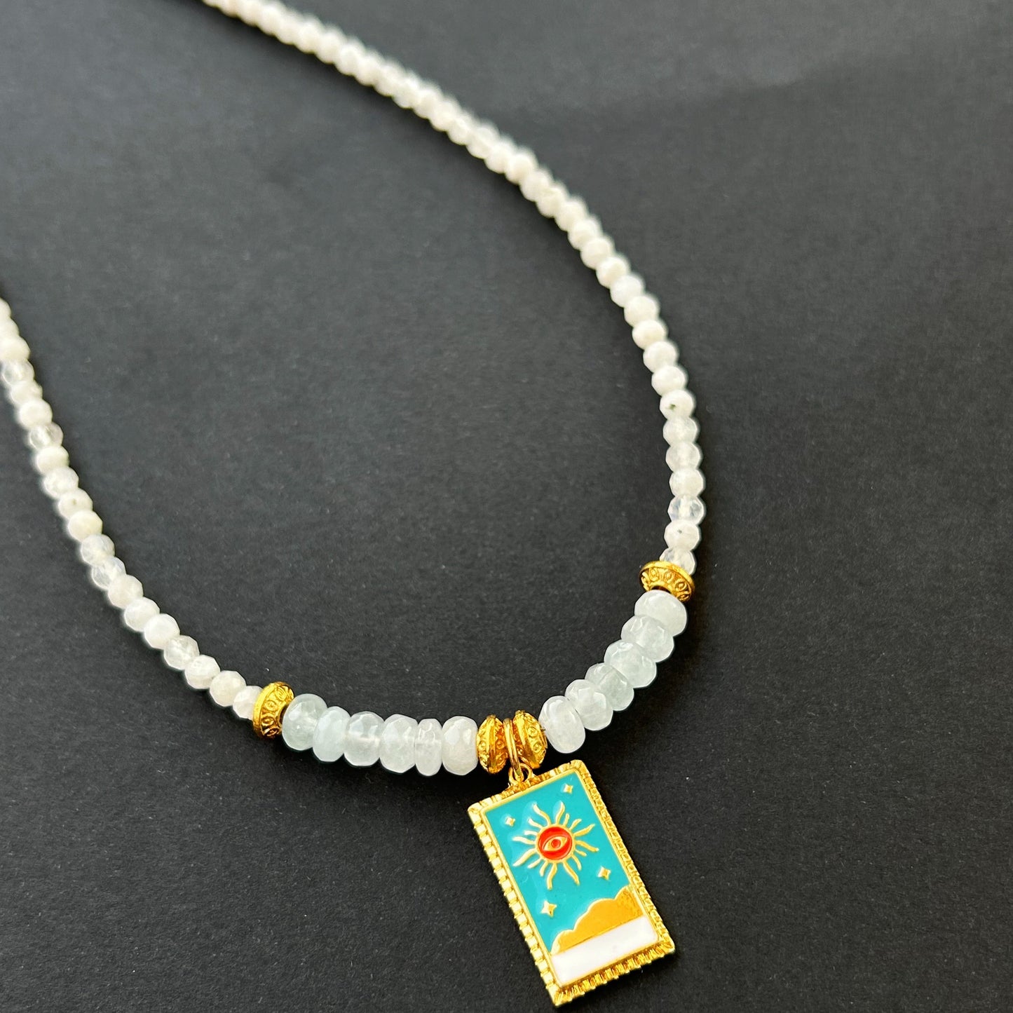 Dreamwave Charm Necklace - Moonstone & Baby Blue Jade