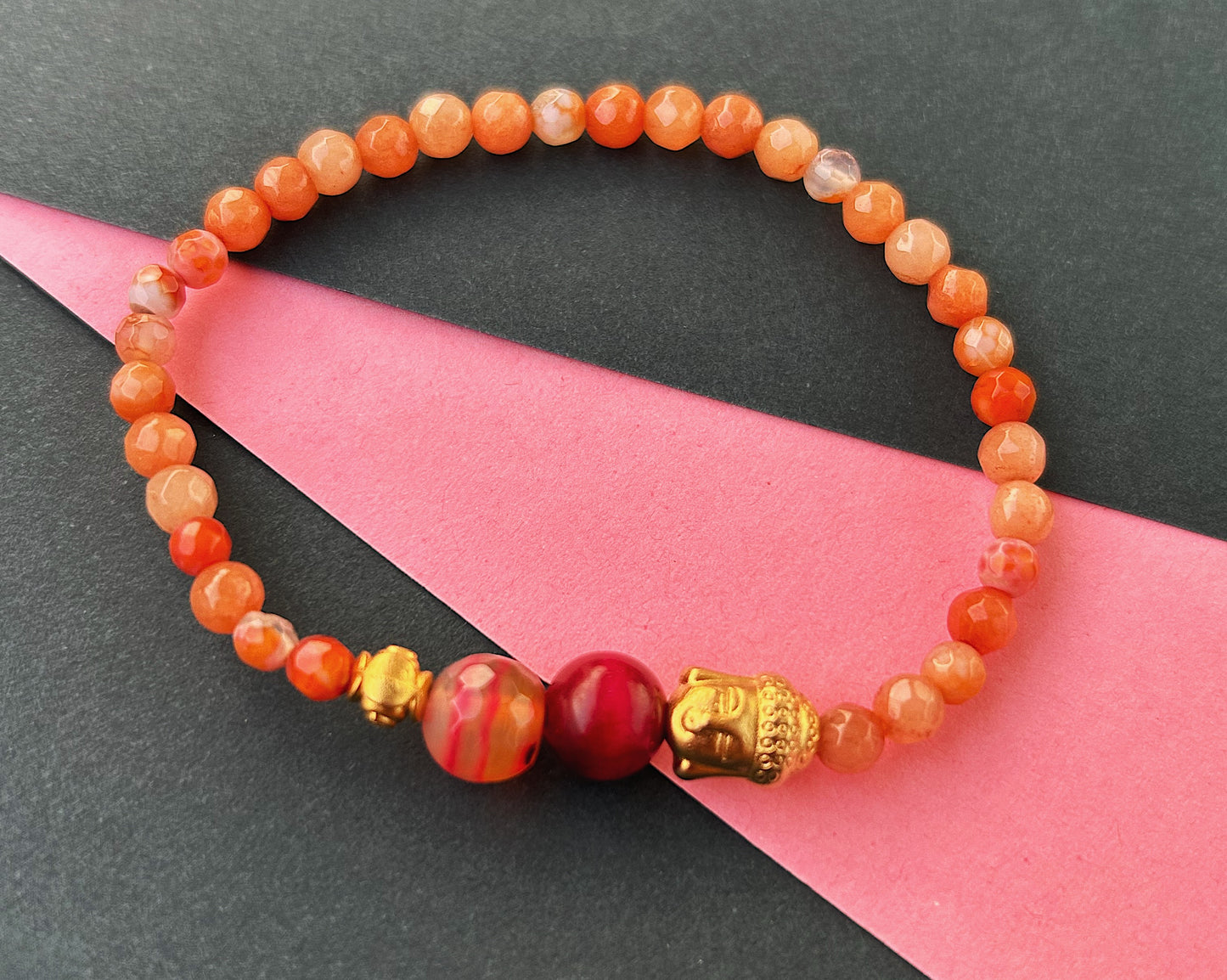 Fiery Serenity Bracelet in Agate & Pink Tiger Eye