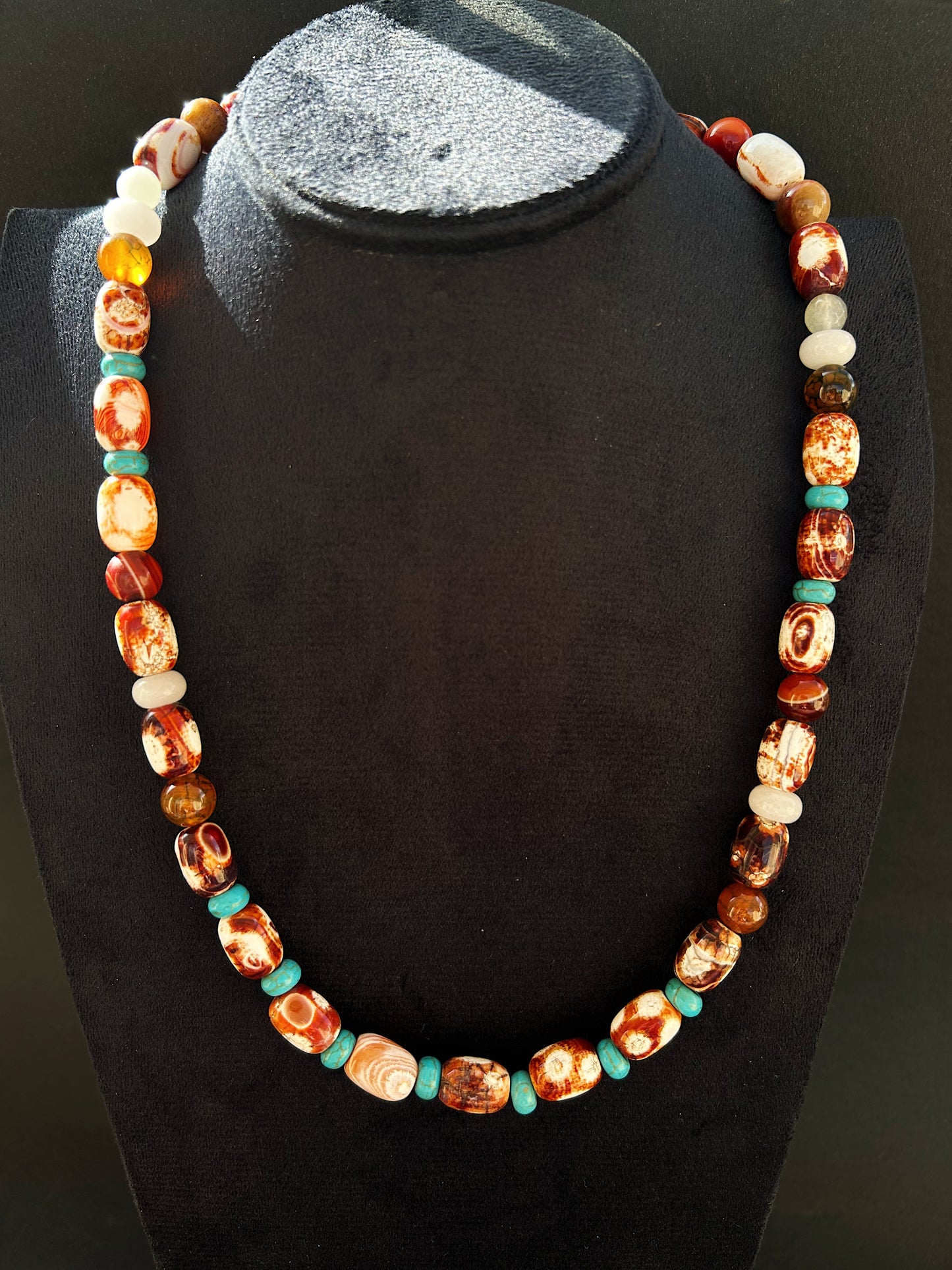 Desert Pulse Necklace in Fiery Agate, Jasper, Moss Agate & Jade gemstones