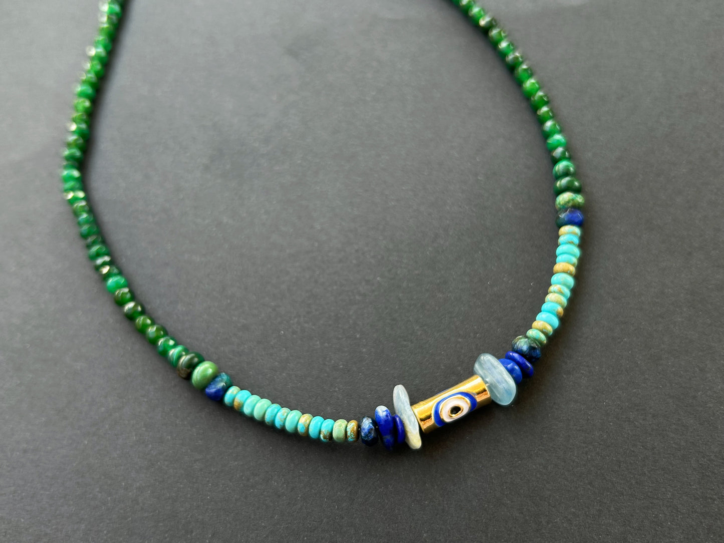 Evil Eye Odyssey Choker - Turquoise, Jasper, Lapis Lazuli, Kyanite, Jade & Malachite