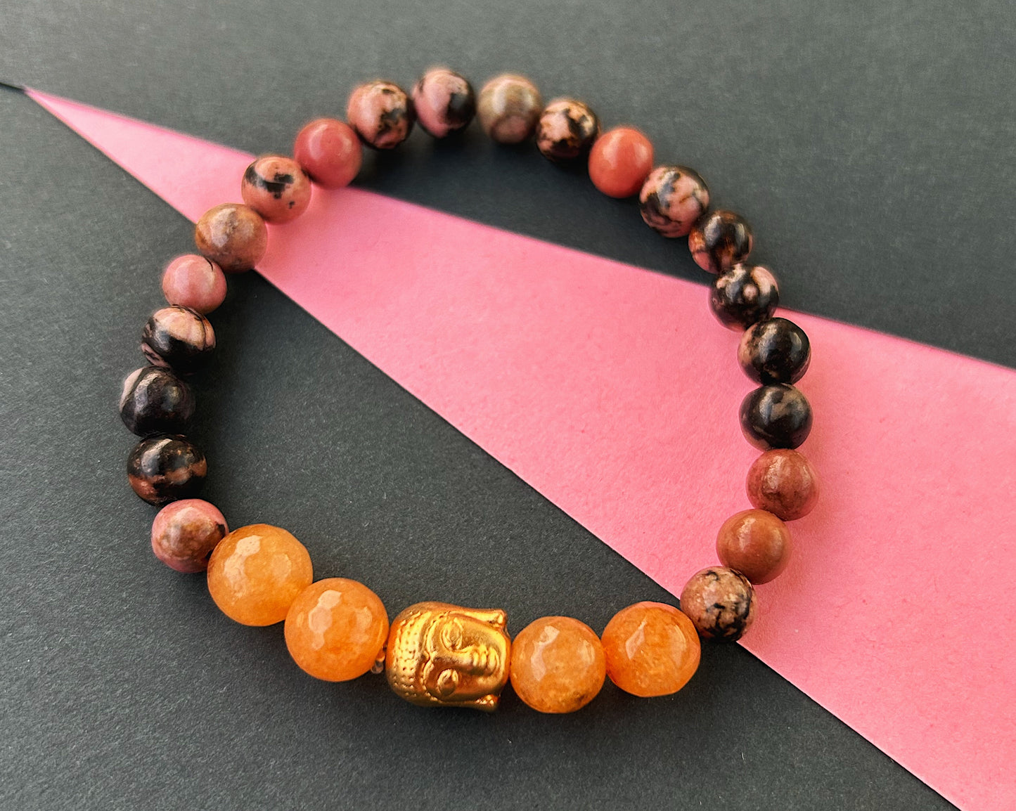 Empowered Spirit Bracelet in Rhodonite & Orange Jade
