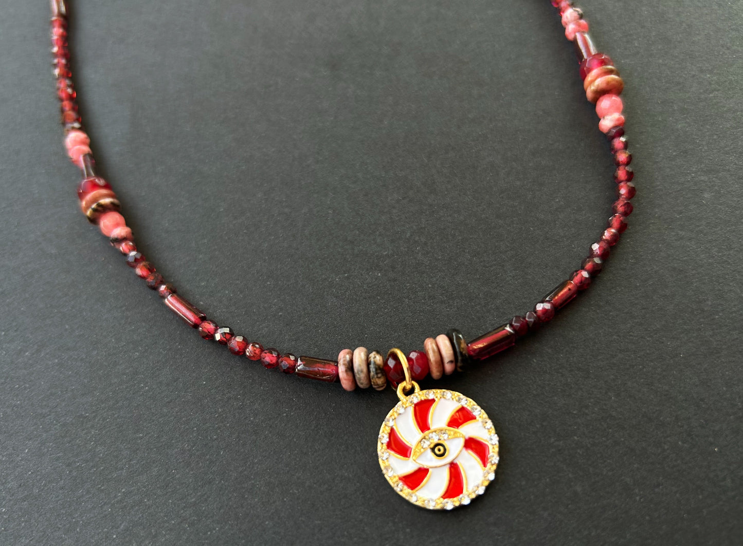 Scarlet Aura Necklace - Rhodonite, Garnet, Jade & Agate