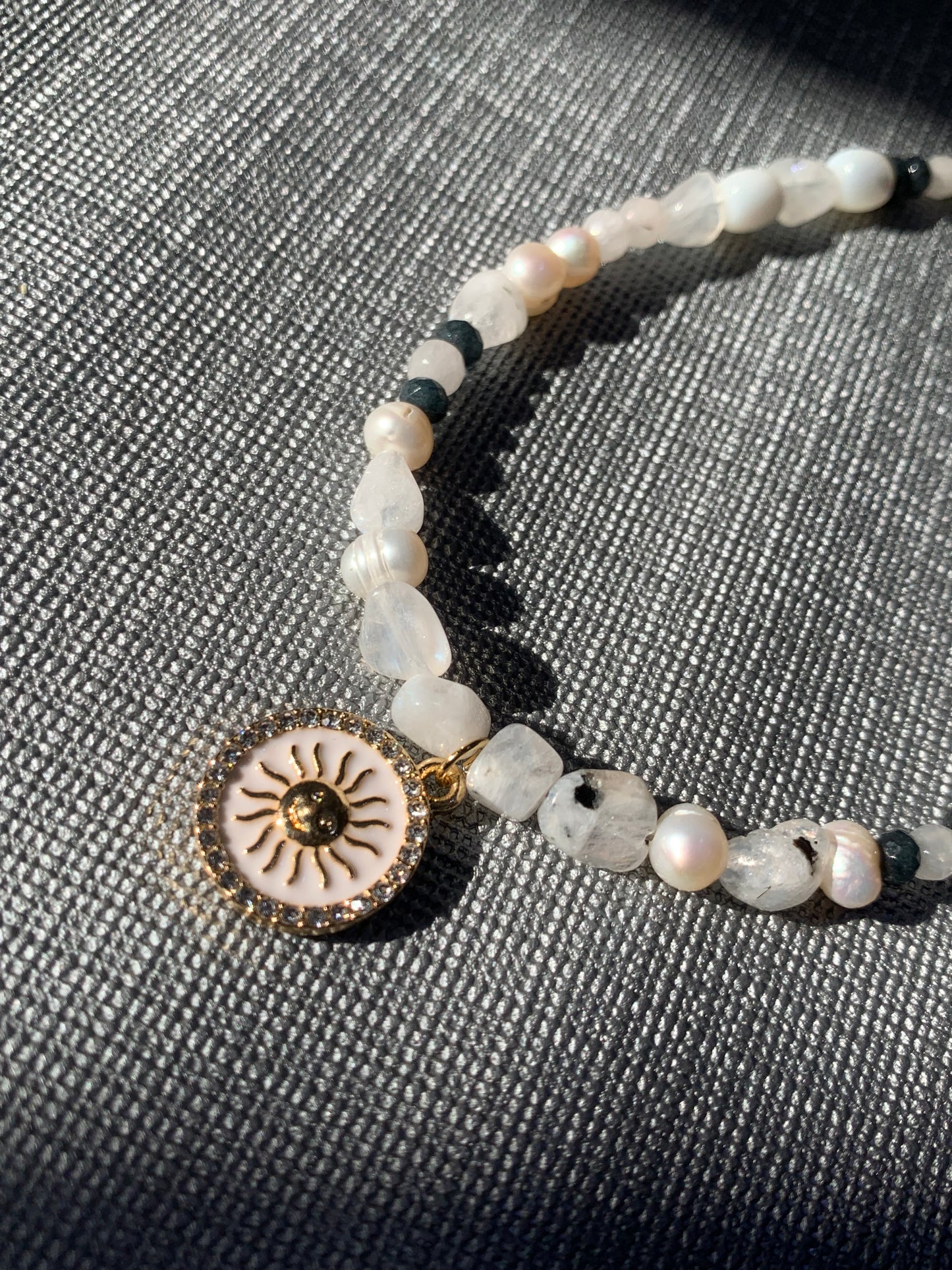 Luna Glow Necklace in Moonstone, Pearls & Jade