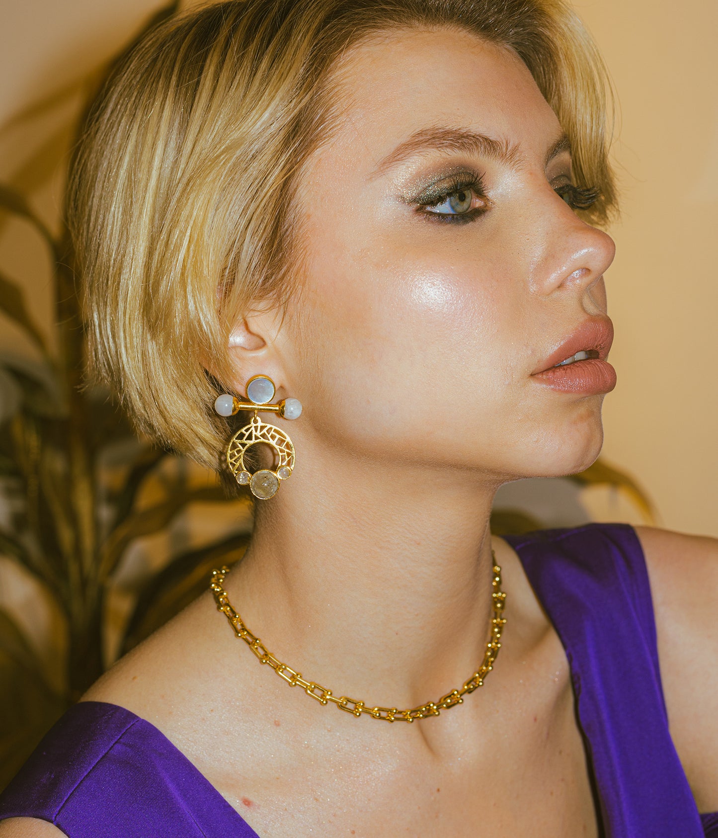 Ayla Earrings in Natural Moonstone, Labradorite & Mother of Pearl