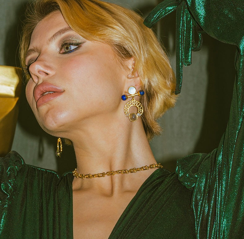 Ayla Earrings in Lapis Lazuli, Labradorite & Mother of Pearl