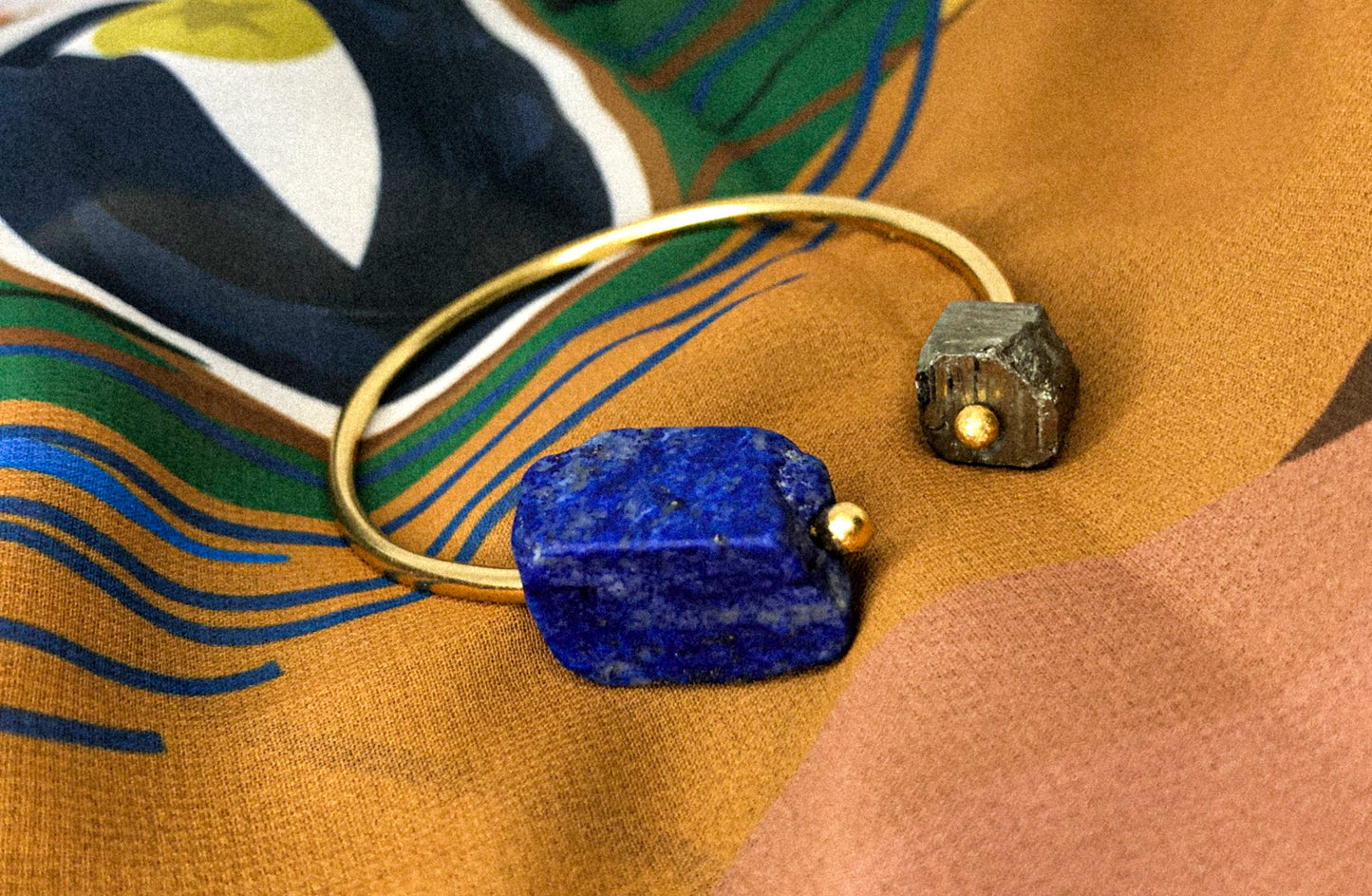 Eclipse Cuff – Raw Lapis Lazuli & Pyrite