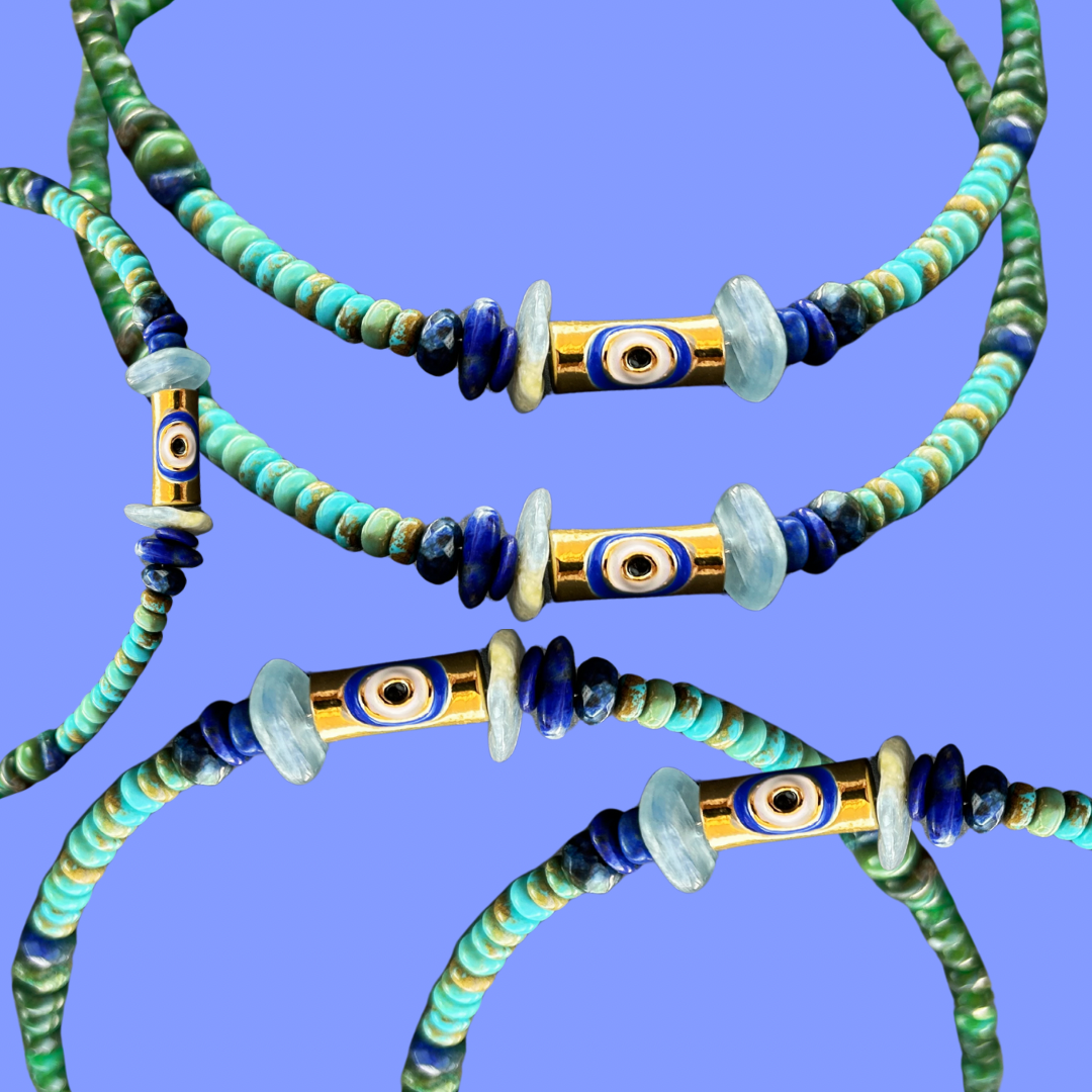 Evil Eye Odyssey Choker - Turquoise, Jasper, Lapis Lazuli, Kyanite, Jade & Malachite