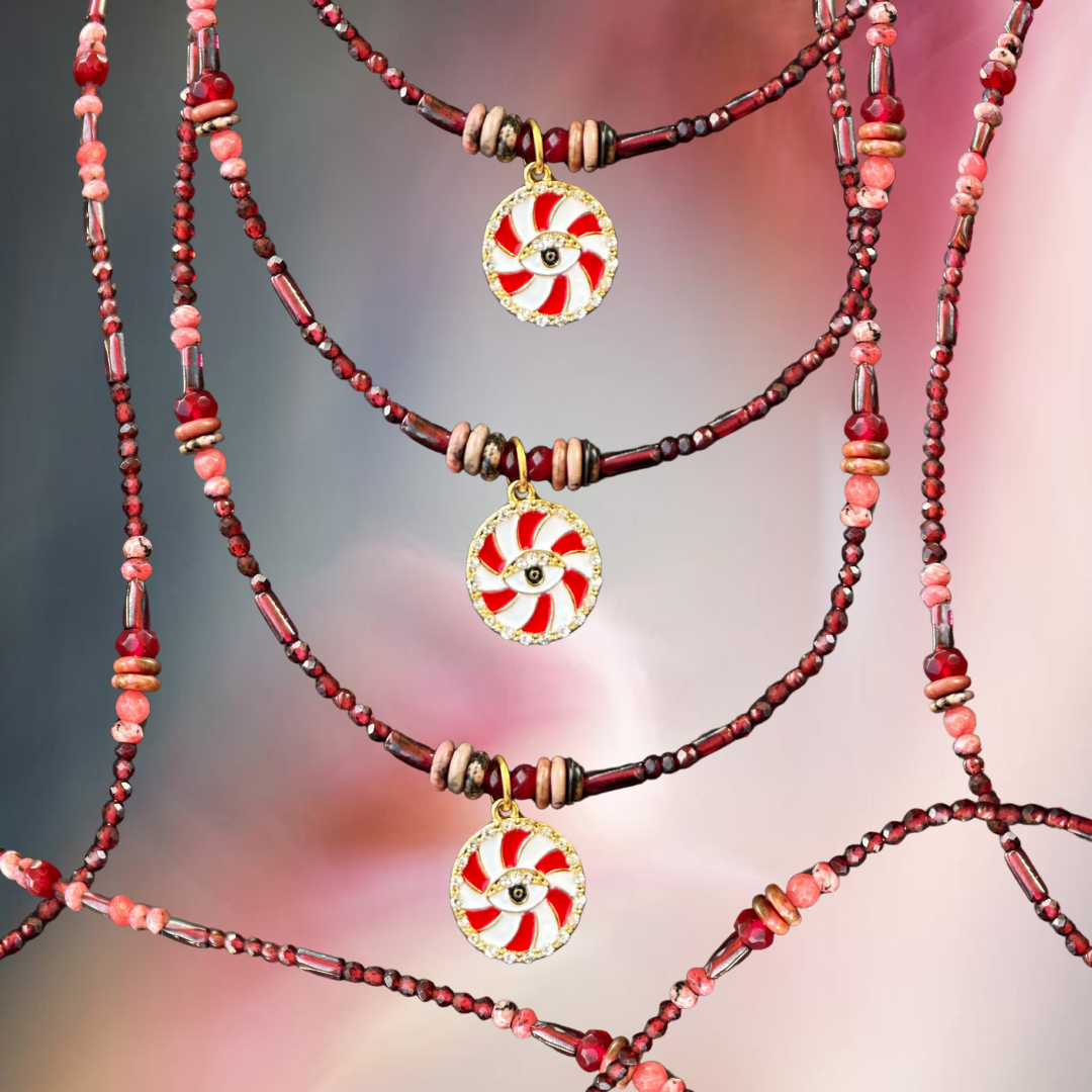 Scarlet Aura Necklace - Rhodonite, Garnet, Jade & Agate