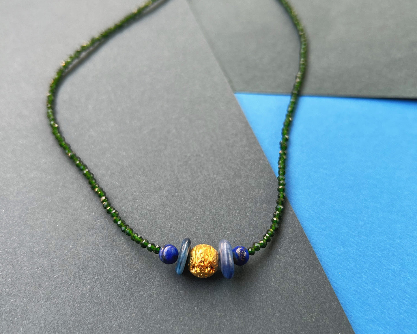 Vibe Check Necklace in Green Jade, Kyanite & Lapis Lazuli