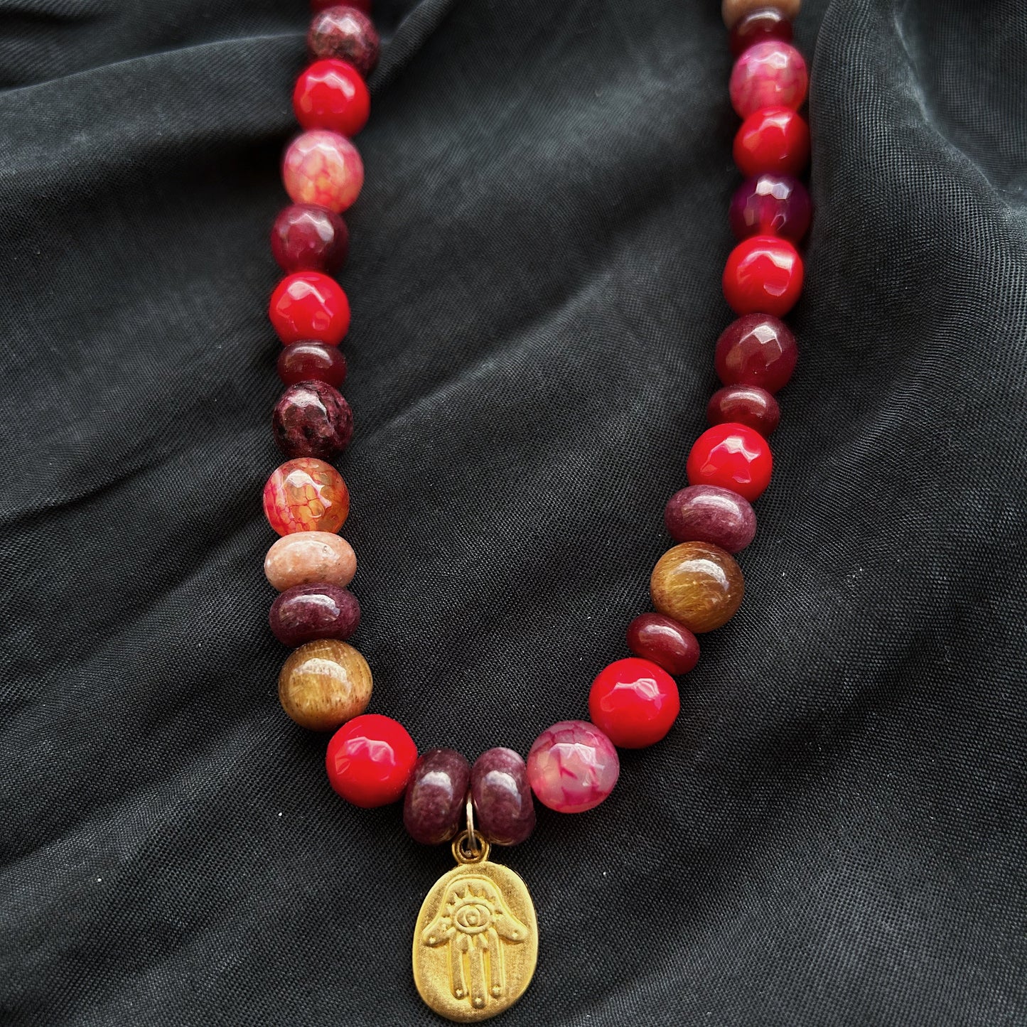 Guardian Flame Necklace In natural Jade, Agate, and Tiger Eye