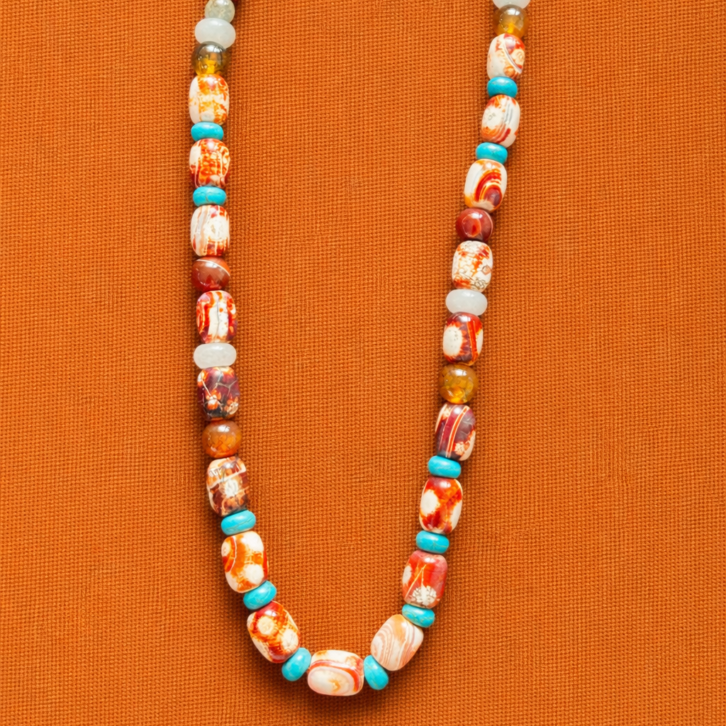 Desert Pulse Necklace in Fiery Agate, Jasper, Moss Agate & Jade gemstones