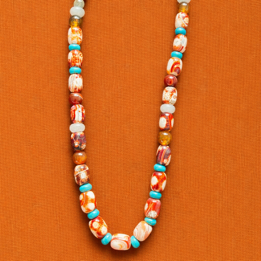 Desert Pulse Necklace in Fiery Agate, Jasper, Moss Agate & Jade gemstones