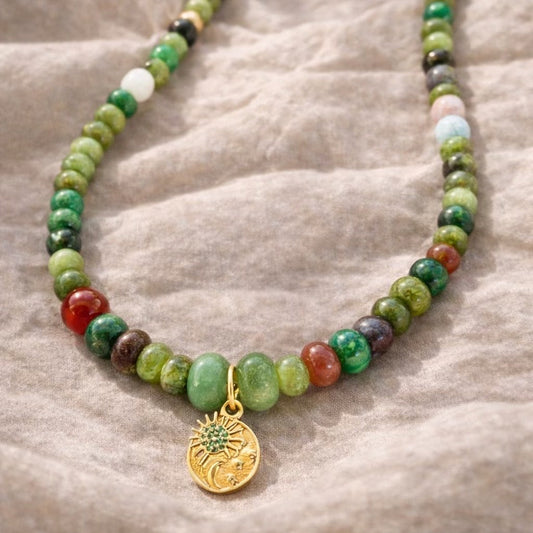 Earthlight Bloom Necklace - Jade, Agate, Tiger’s Eye & Mother of Pearl