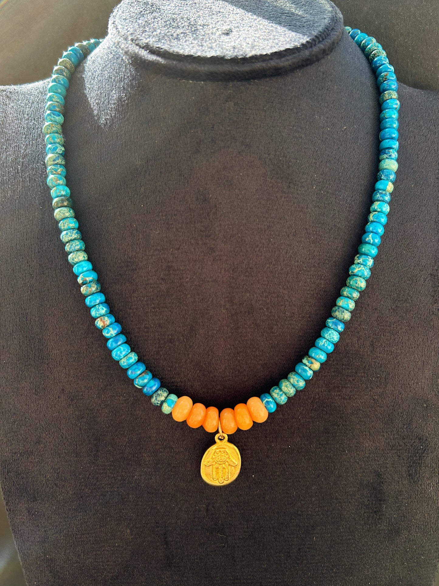 Azure Hand Necklace In Jasper & Jade gemstones