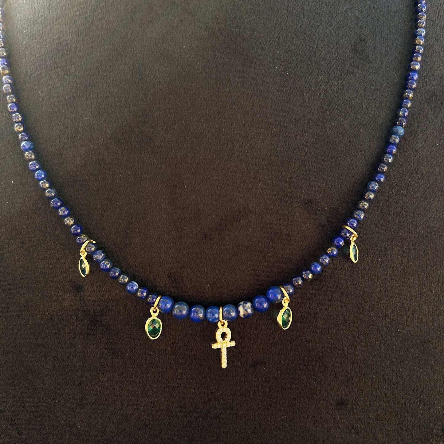 Starry Ankh Necklace In Natural Lapis Lazuli Gemstone