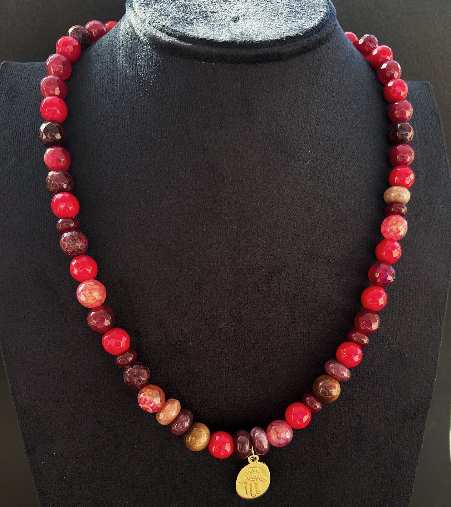 Guardian Flame Necklace In natural Jade, Agate, and Tiger Eye
