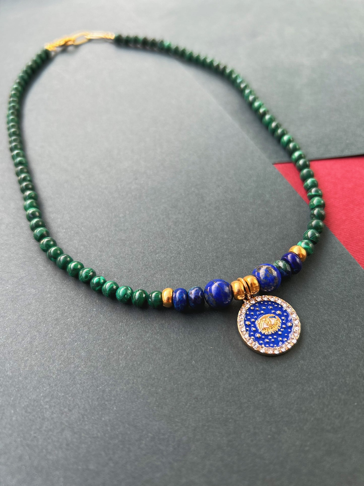 Cosmo Shield Necklace in Malachite & Lapis Lazuli