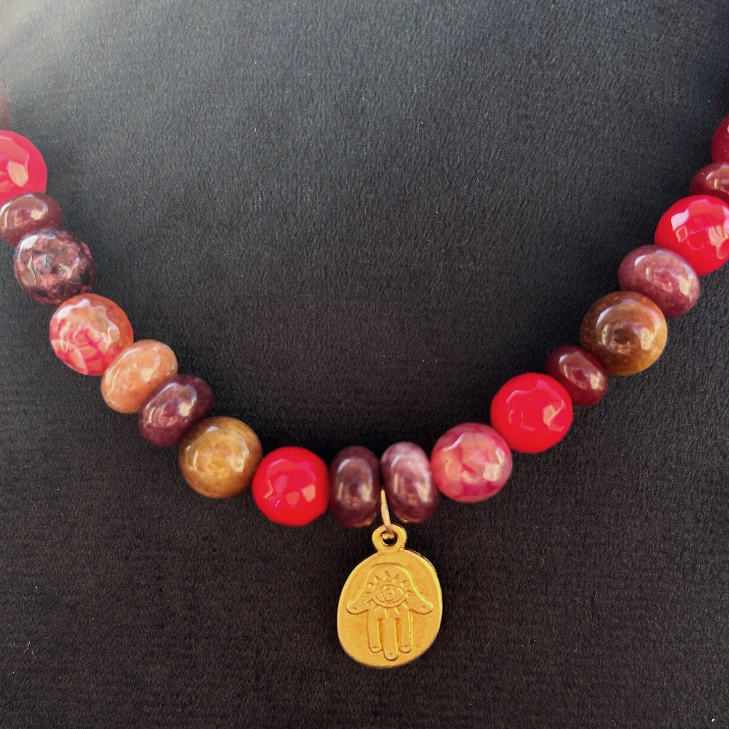 Guardian Flame Necklace In natural Jade, Agate, and Tiger Eye