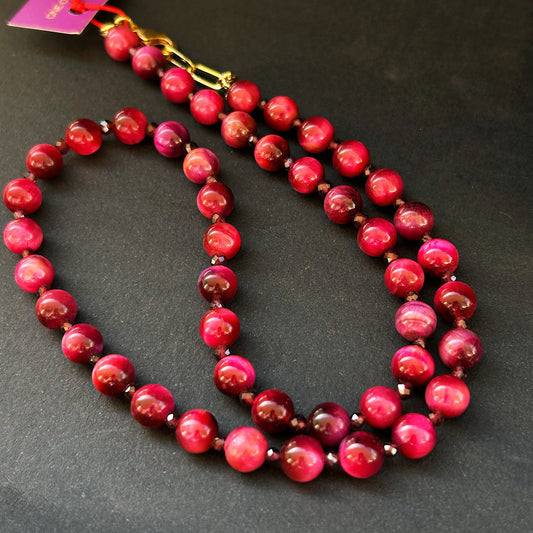 Crimson Muse Necklace In natural Pink TIger Eye & Garnet gemstones