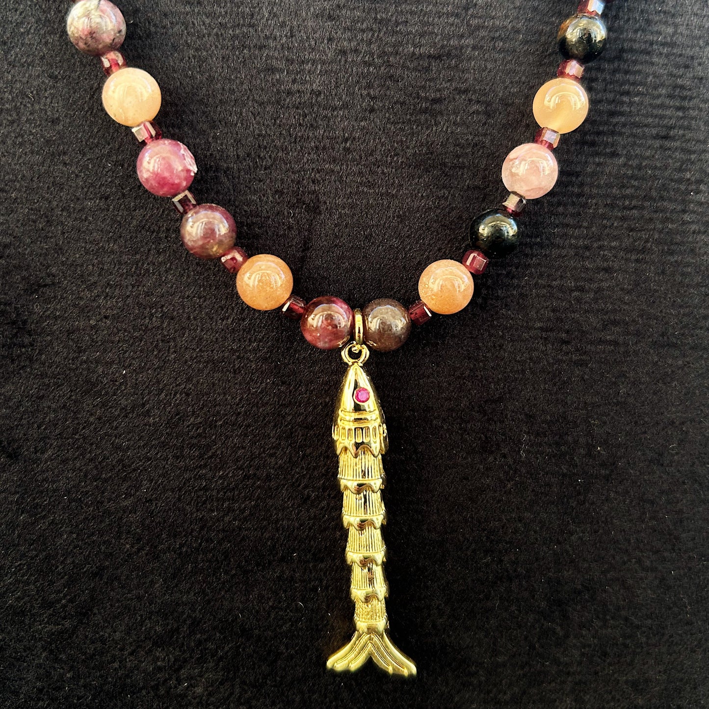 Wild Spine Glow In natural Tourmaline, Garnet & Sunstone