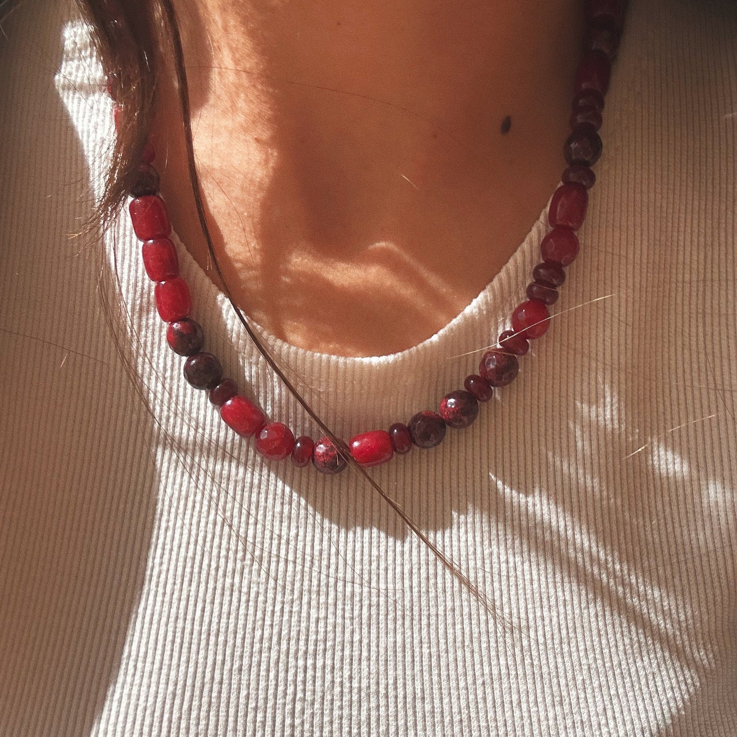 Crimson Ritual Chunky Necklace - Dark Red Jade & Agate
