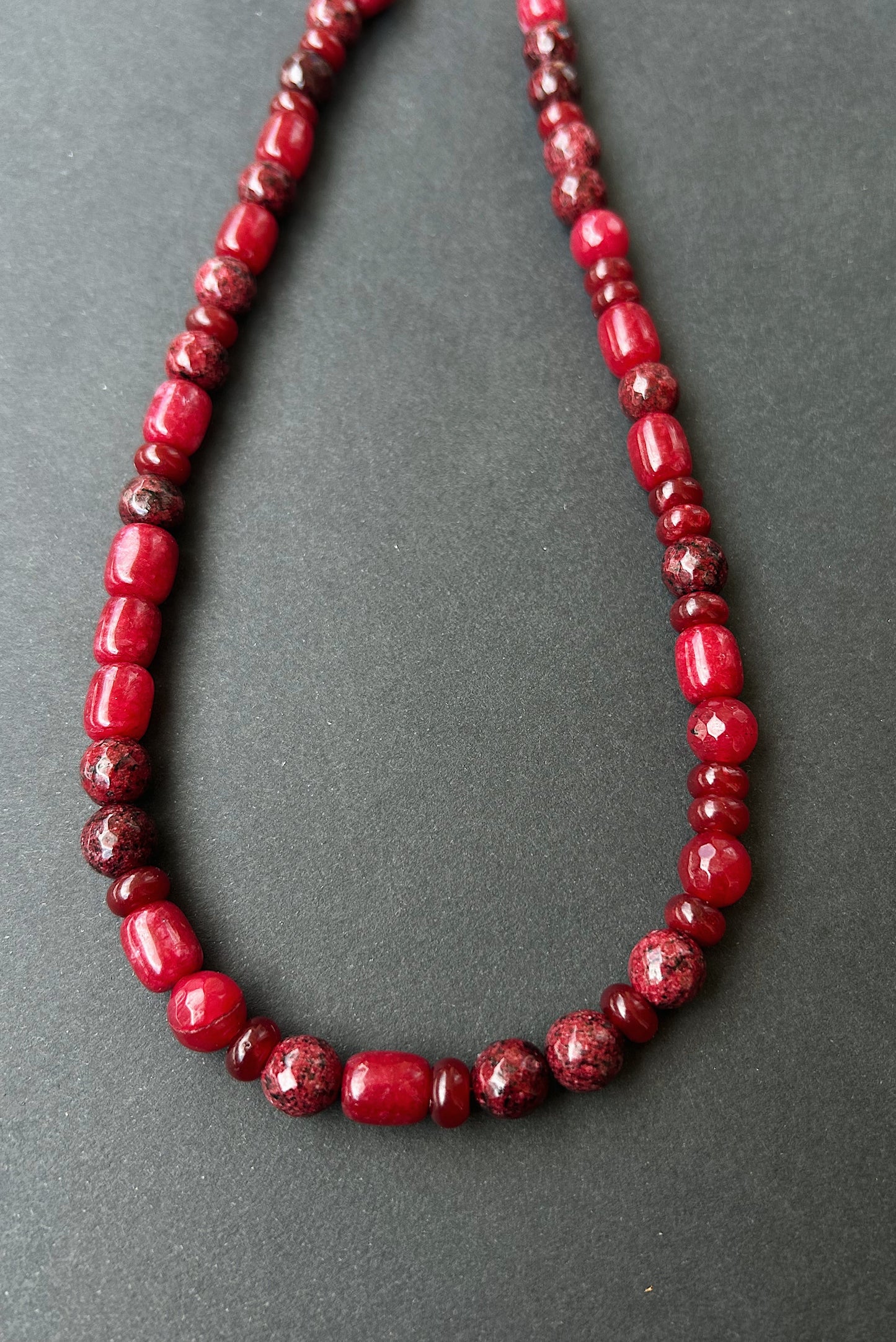 Crimson Ritual Chunky Necklace - Dark Red Jade & Agate