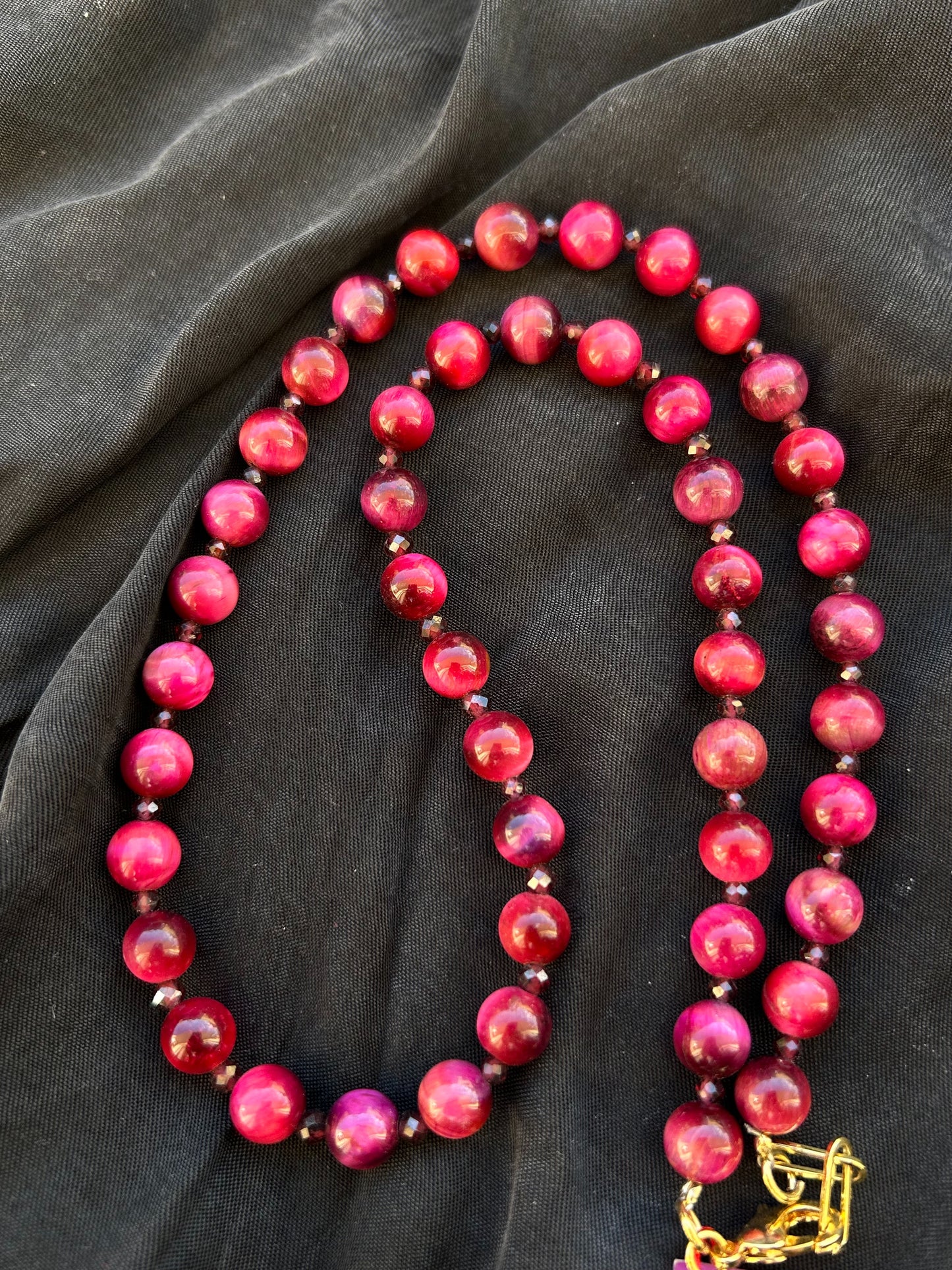Crimson Muse Necklace In natural Pink TIger Eye & Garnet gemstones