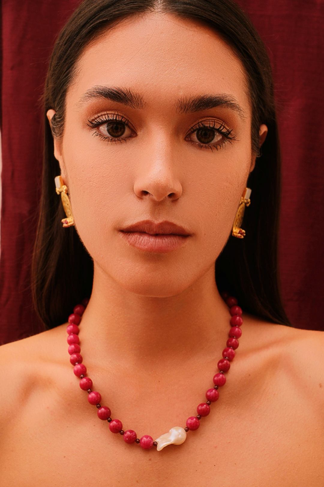 Pink Jade, Garnet & Baroque Freshwater Pearl // Energy: Ease