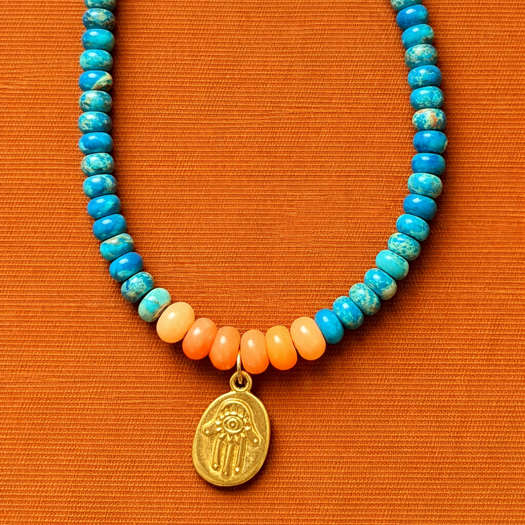 Azure Hand Necklace In Jasper & Jade gemstones