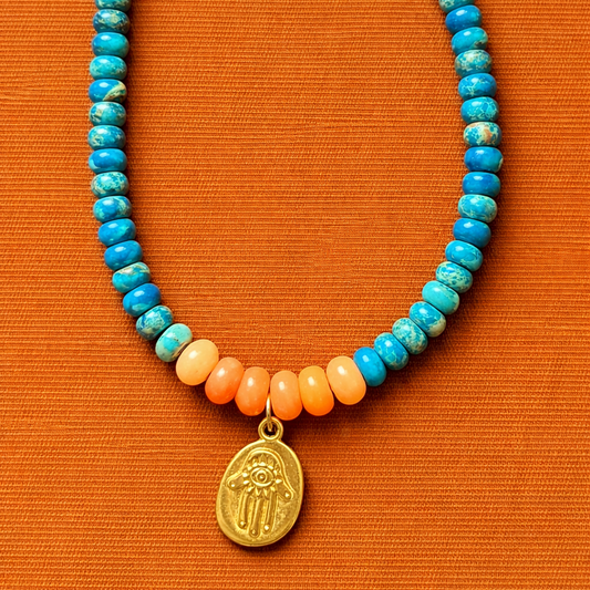 Azure Hand Necklace In Jasper & Jade gemstones