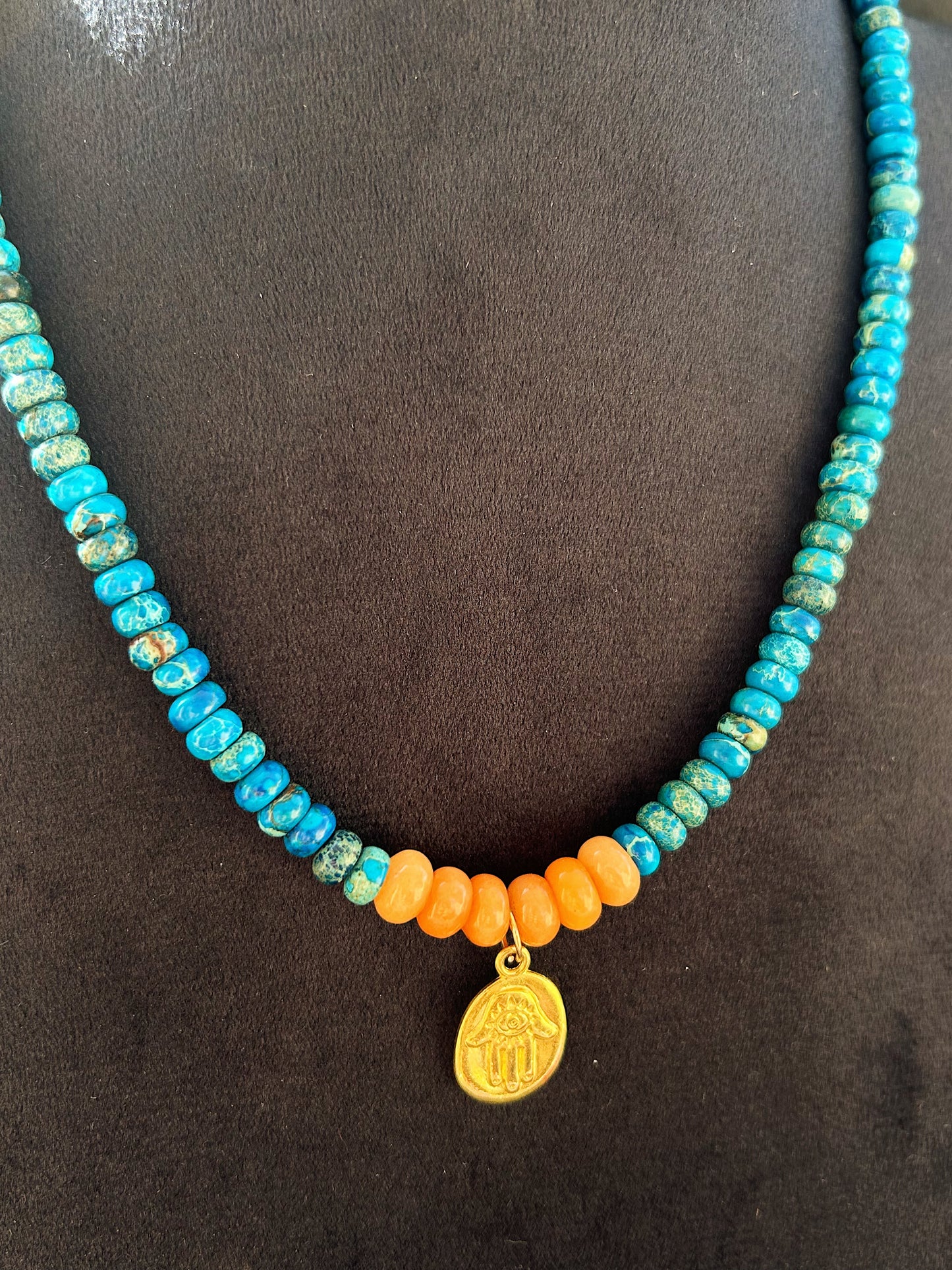 Azure Hand Necklace In Jasper & Jade gemstones