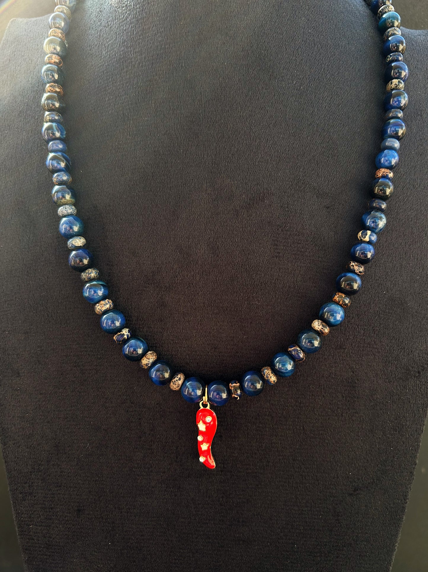 Cool Girl  Guard Necklace In natural Tiger Eye & Jasper Gemstones