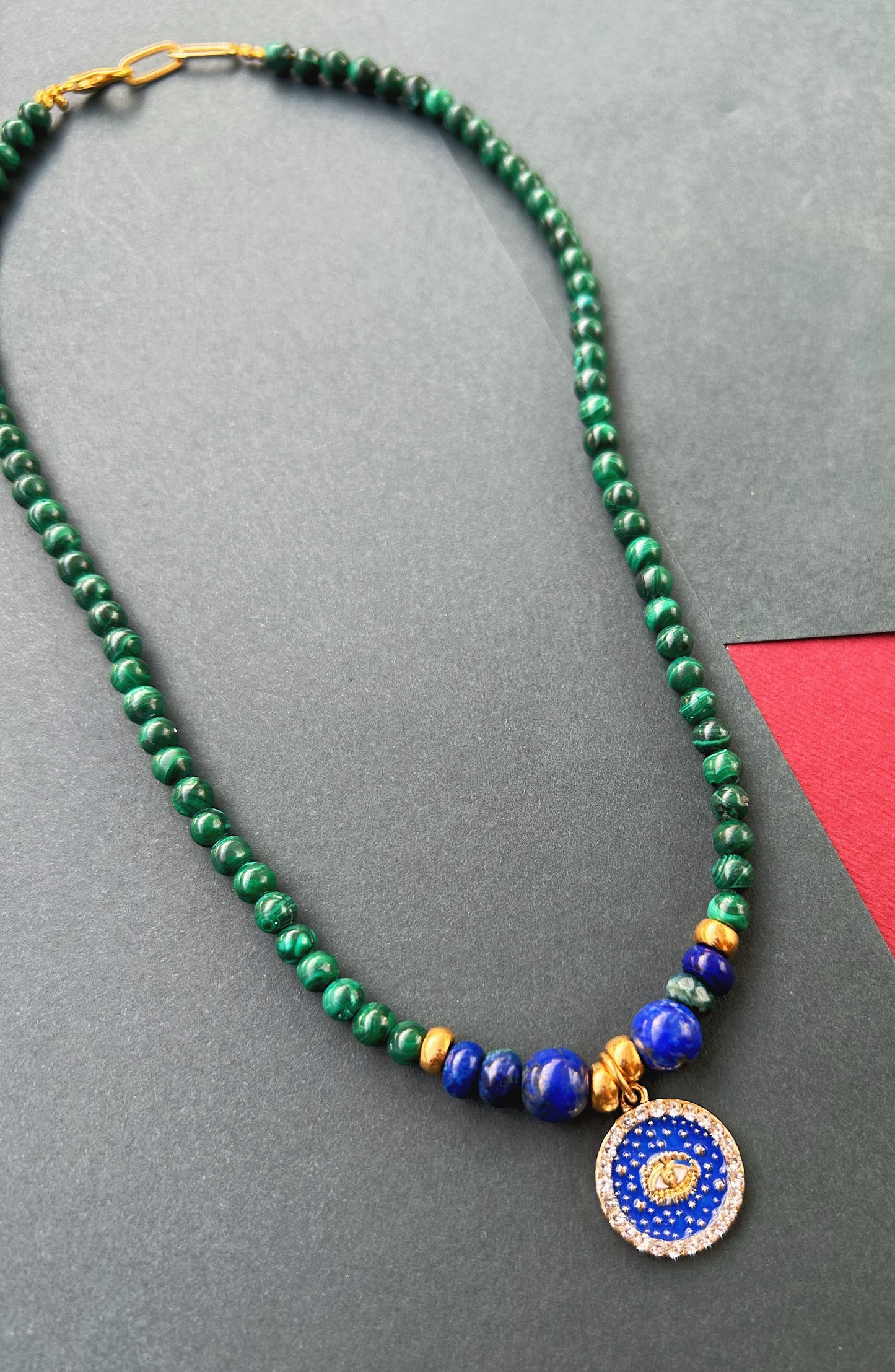 Cosmo Shield Necklace in Malachite & Lapis Lazuli