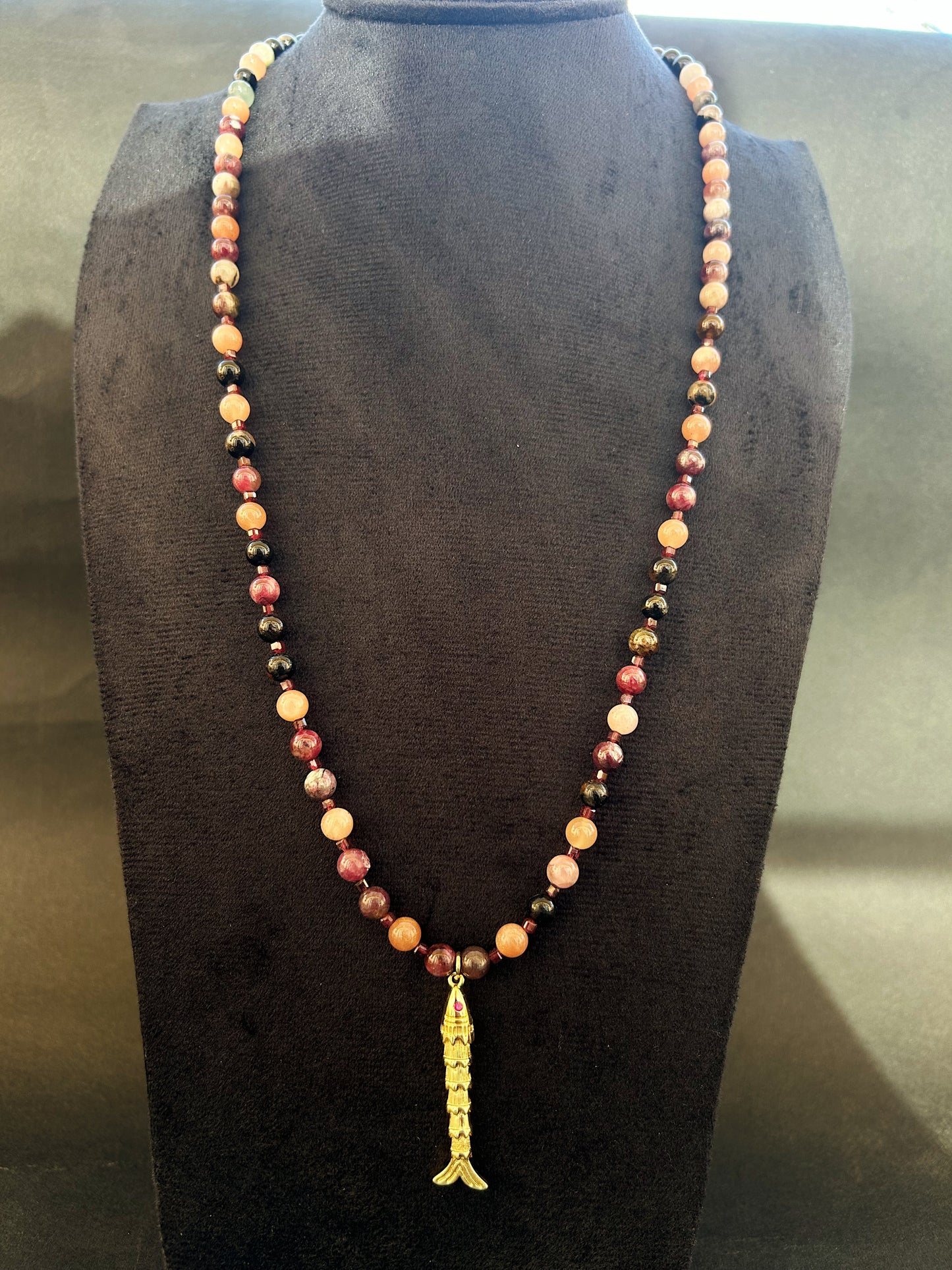 Wild Spine Glow In natural Tourmaline, Garnet & Sunstone