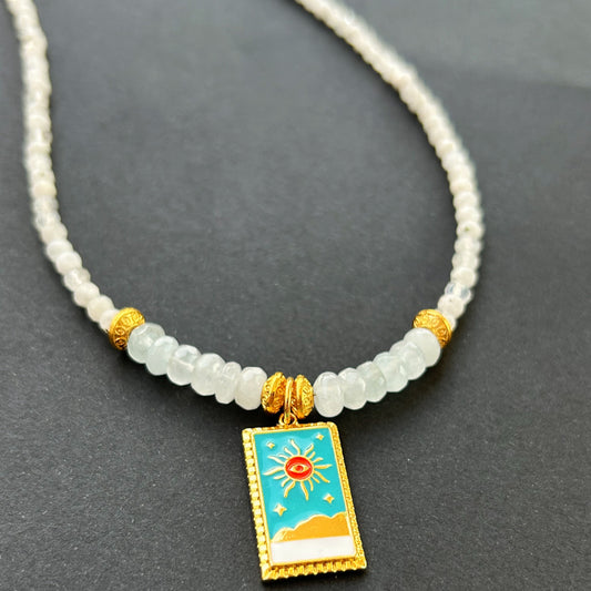 Dreamwave Charm Necklace - Moonstone & Baby Blue Jade