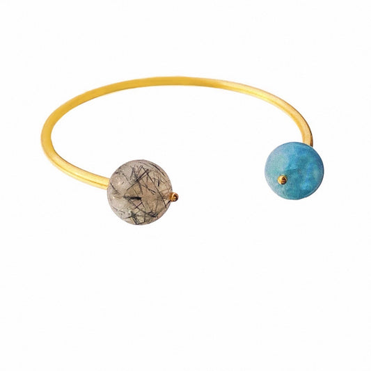 Clarity Flow Bangle - Tourmalinated Quartz & Aquamarine