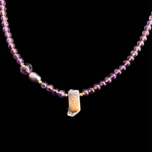 High-Grade Natural Amethyst & Freshwater Pearl // Energy: Clarity