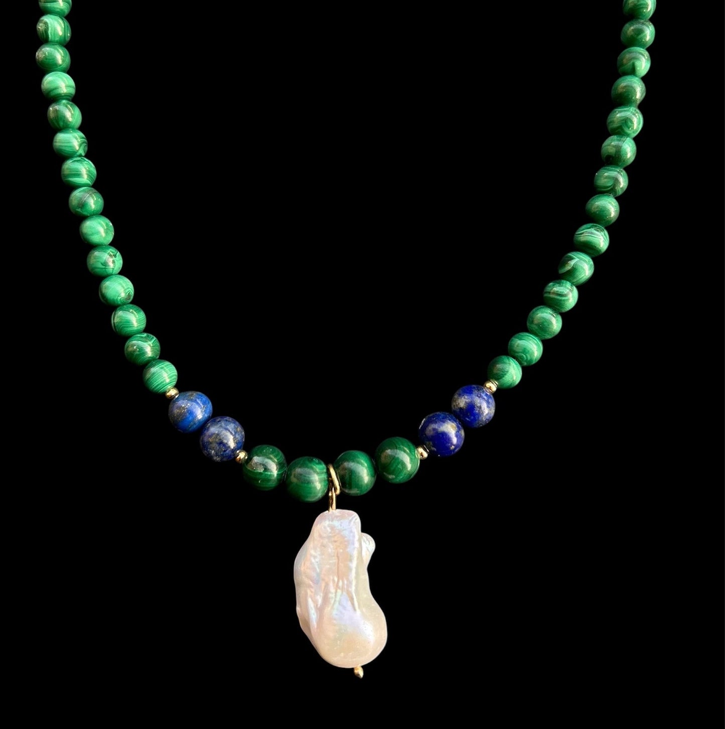 High-Grade Natural Lapis Lazuli, Malachite & Baroque Freshwater Pearl // Energy: Awareness