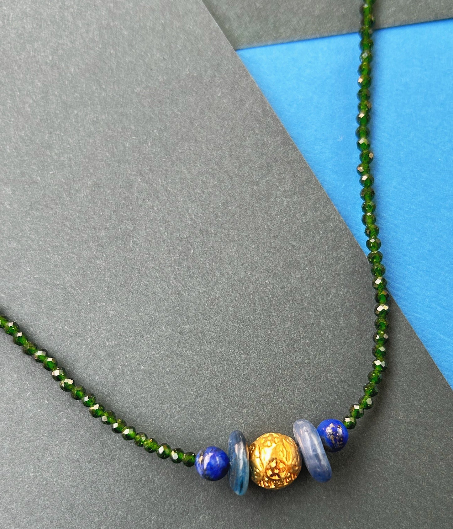 Vibe Check Necklace in Green Jade, Kyanite & Lapis Lazuli