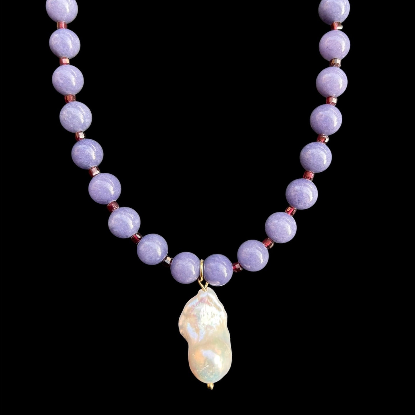 Lavender Jade, Garnet & Baroque Freshwater Pearl // Energy: Calm