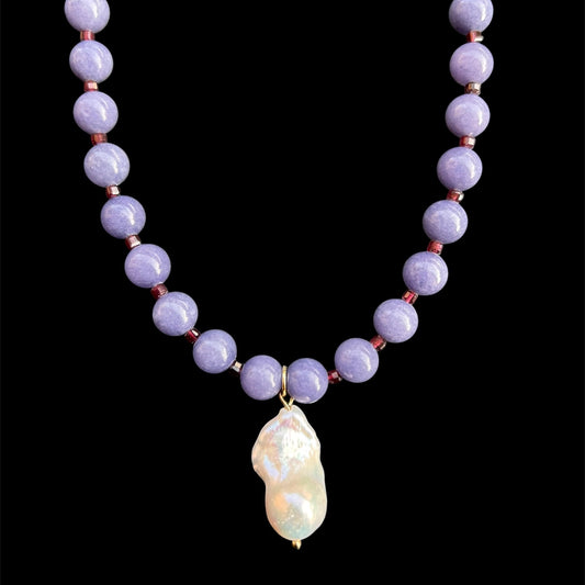 Lavender Jade, Garnet & Baroque Freshwater Pearl // Energy: Calm