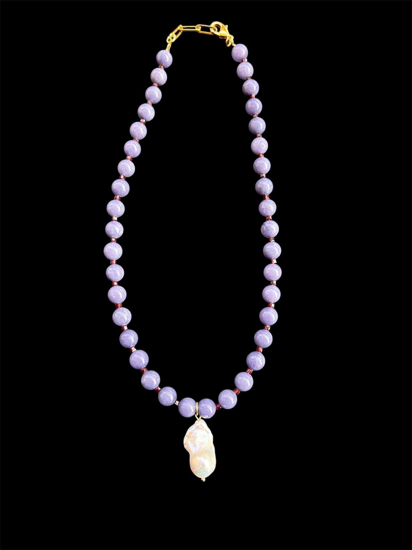 Lavender Jade, Garnet & Baroque Freshwater Pearl // Energy: Calm